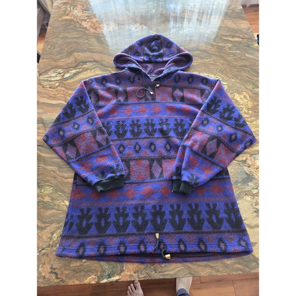 VTG Santana Fleece Hoodie Men Medium Aztec Navajo Hooded Sweatshirt Retro Y2k - Picture 1 of 11